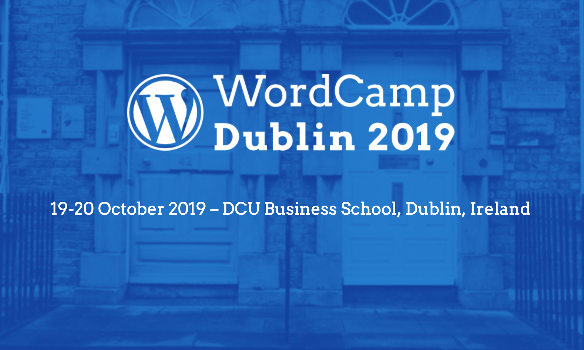 WordCamp Dublin Banner with door of Dublin as the background